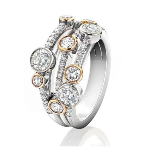- New-14kt. White Gold Vermeil & White Topaz Handcrafted Ring Size 8 - Picture 2 of 7